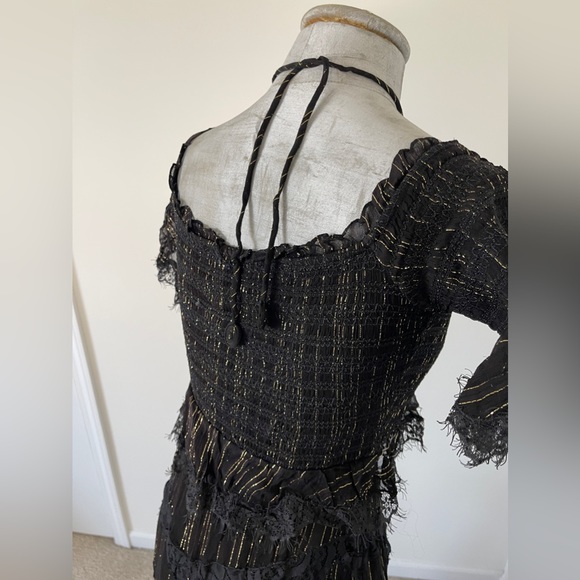 NWOT Free People x Rococo Sand Adana Maxi Dress SZ S Off Shoulder blk/gold - Picture 6 of 12